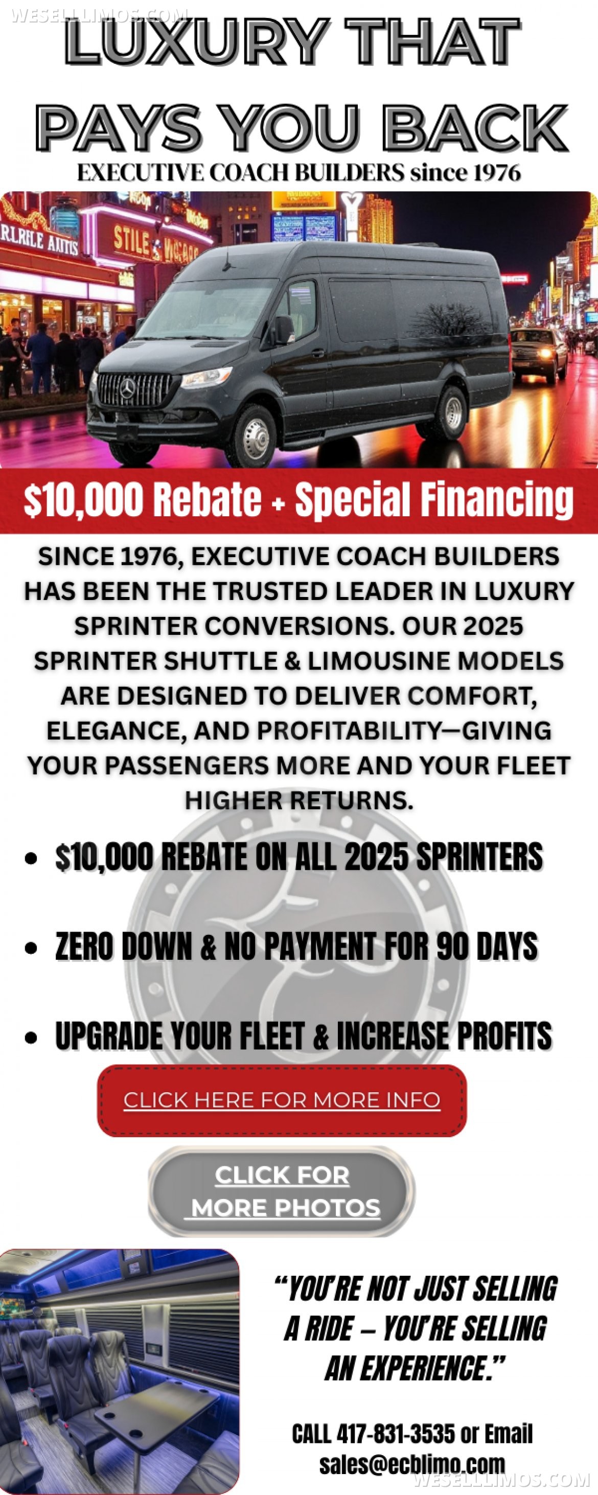 Sprinter for sale: 2025 Mercedes-Benz 3500 Series High Top 170" by Executive Coach Builders
