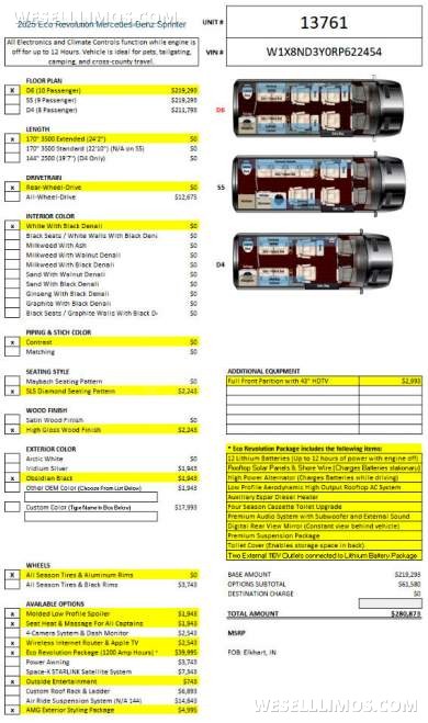 2025 Auto Elite Eco Revolution Limousine 10 Pass AMG Trim Mercedes-Benz Sprinter