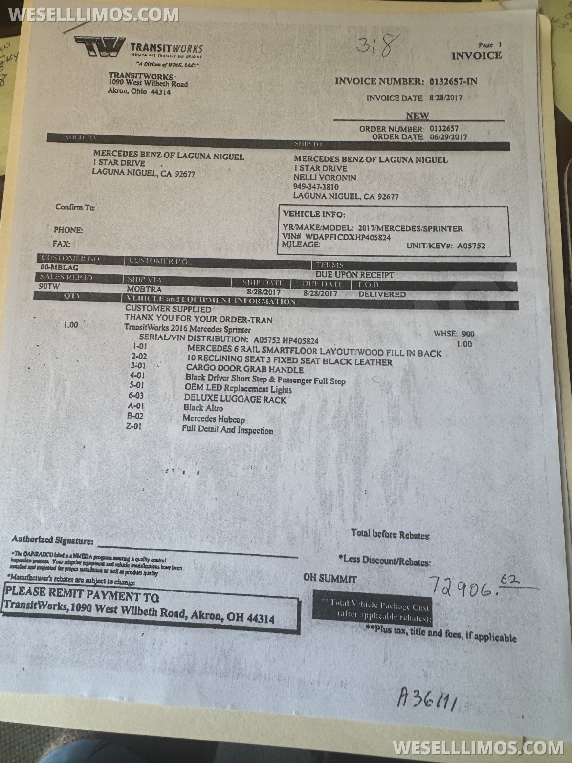 Photo of Sprinter for sale: 2017 Mercedes-Benz sprinter 2500 high top 33" by smartliner