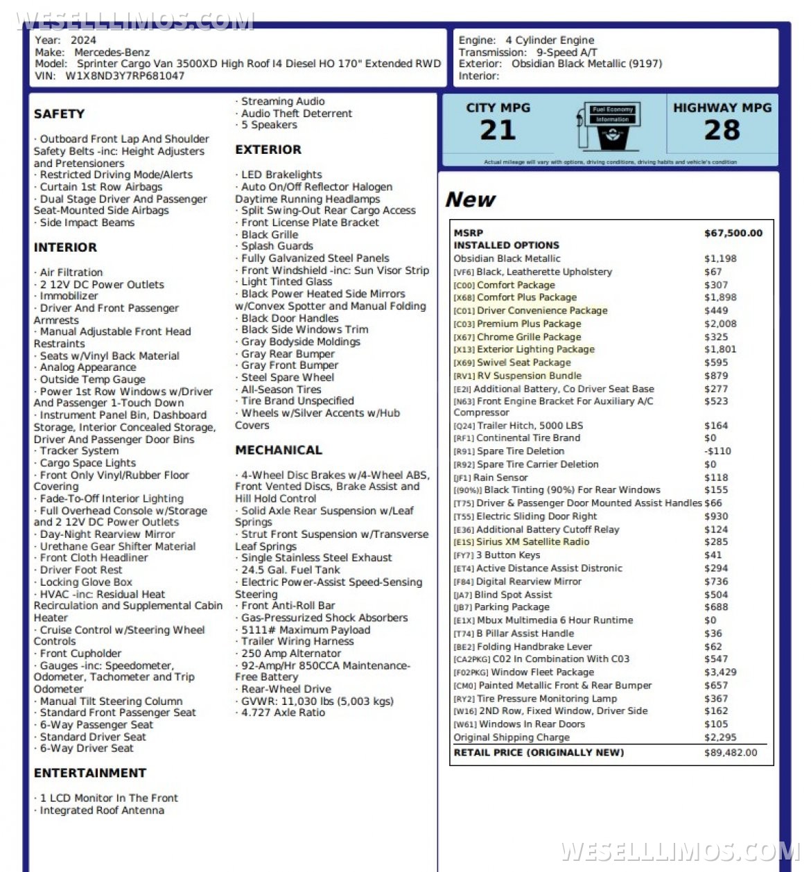 Photo of Sprinter for sale: 2024 Mercedes-Benz Sprinter 170&quot;