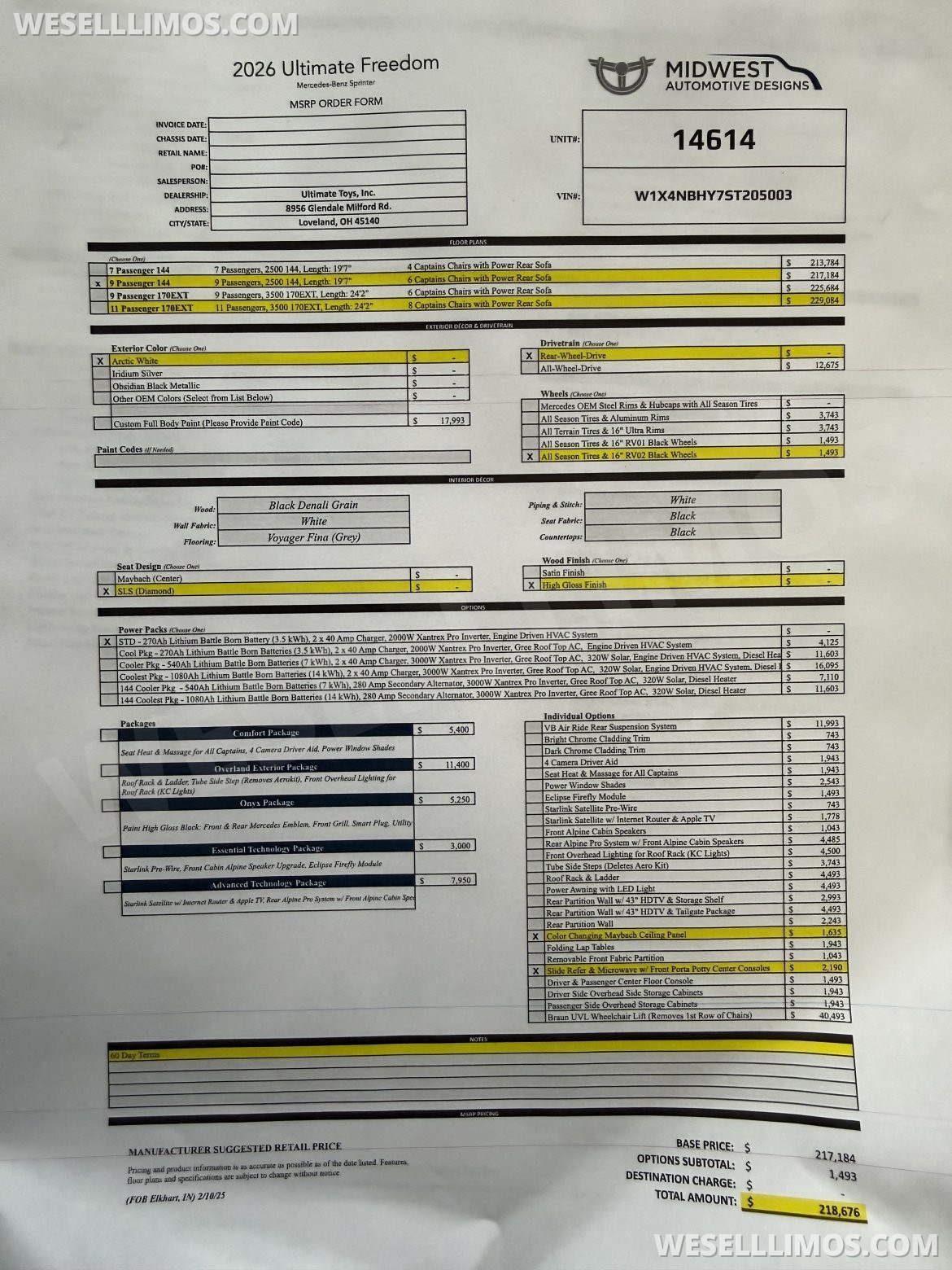 Photo of Sprinter for sale: 2026 Mercedes-Benz Ultimate Toys Freedom 144 9 Passanger 234" by Ultimate Toys