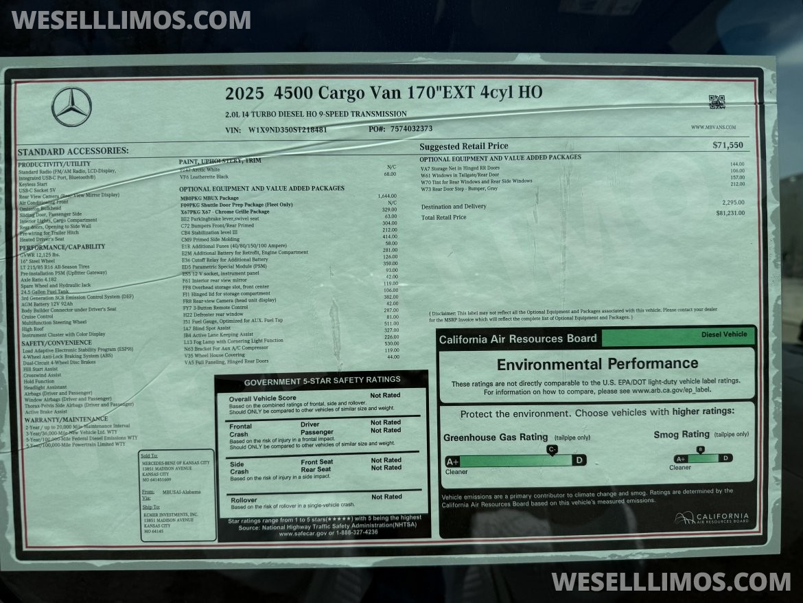 Photo of Sprinter for sale: 2026 Mercedes-Benz 4500 XD Panoramic 290" by TWR Specialty Vehicles