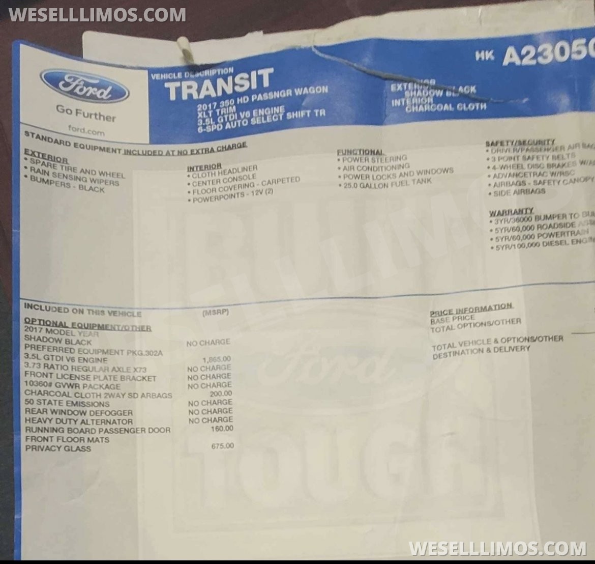 Photo of Sprinter for sale: 2017 Ford Transit HD 350 XLT