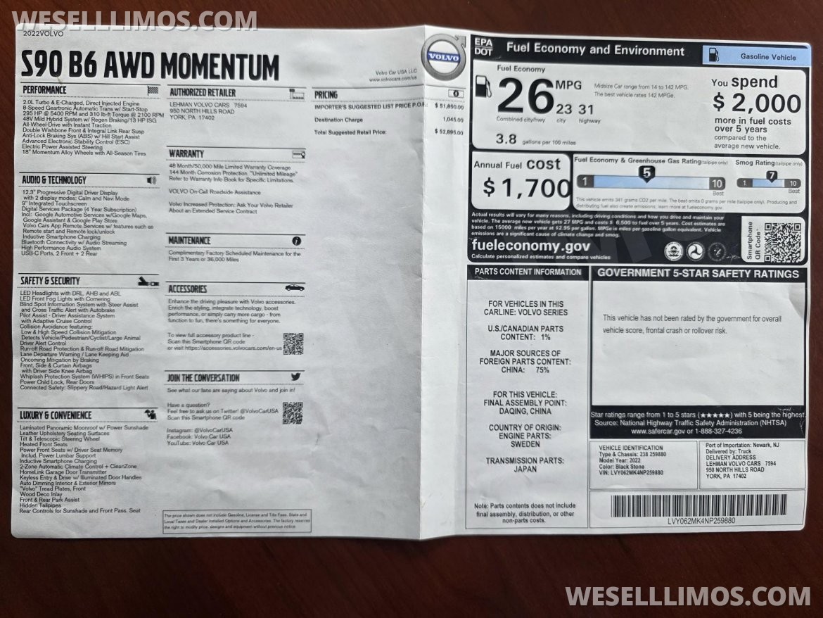 Photo of Sedan for sale: 2022 Volvo S90