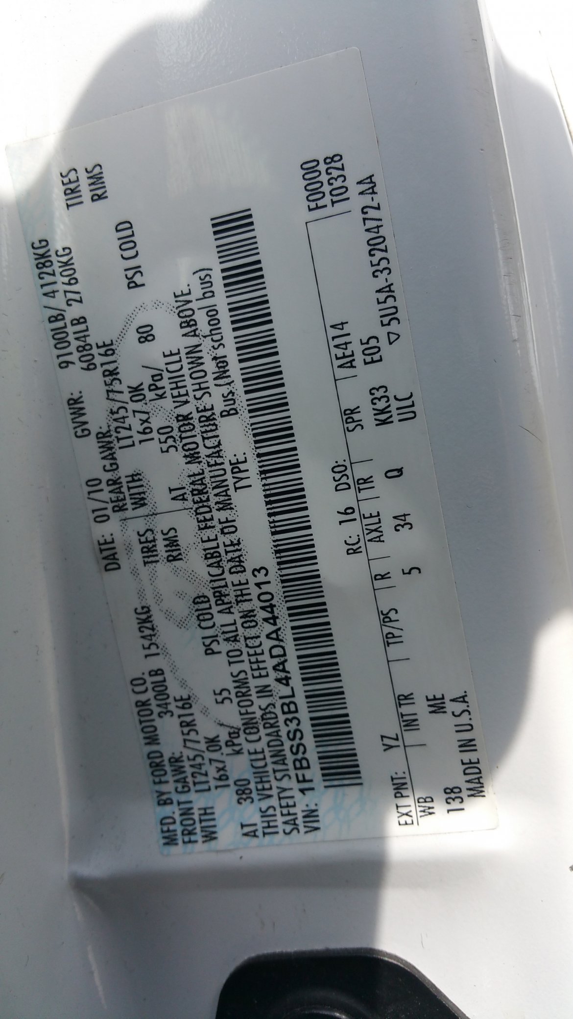 Photo of Sprinter for sale: 2010 Ford E-350 XLT Super Duty w/Advance Trac &amp; Flex Fuel by Ford