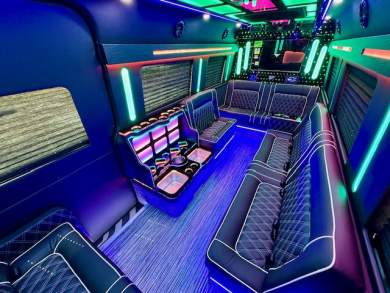 Last 1 2024 Global Motor Coach Mercedes Sprinter 4 Seat Limousine Party Bus's Left.  Ready Now*