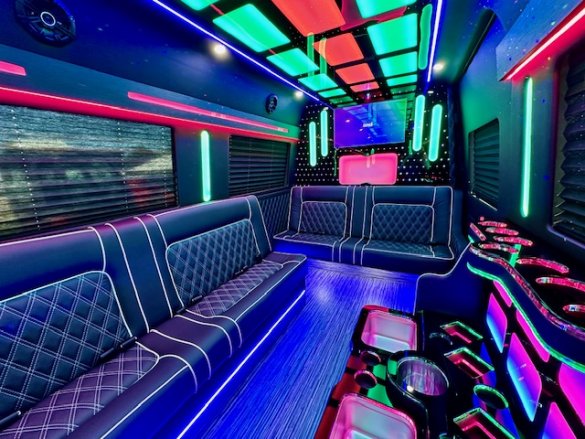 Last 1 2024 Global Motor Coach Mercedes Sprinter 4 Seat Limousine Party Bus's Left.  Ready Now*