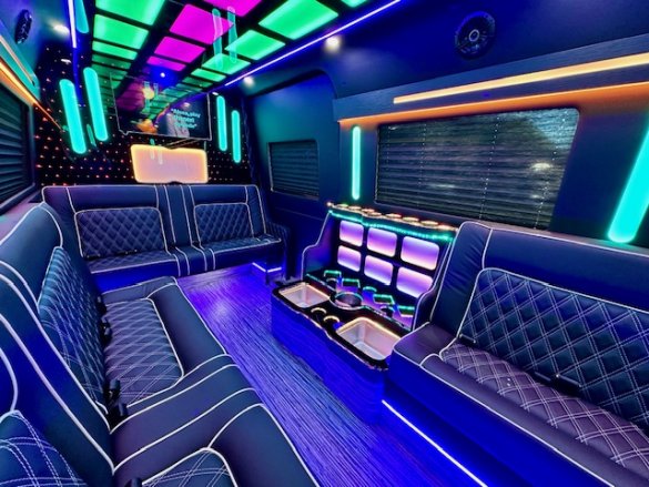 Last 1 2024 Global Motor Coach Mercedes Sprinter 4 Seat Limousine Party Bus's Left.  Ready Now*