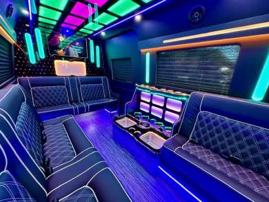 Last 1 2024 Global Motor Coach Mercedes Sprinter 4 Seat Limousine Party Bus's Left.  Ready Now*