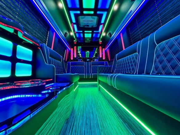 Last 1 2024 Global Motor Coach Mercedes Sprinter 4 Seat Limousine Party Bus's Left.  Ready Now*