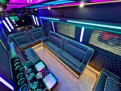 Last 1 2024 Global Motor Coach Mercedes Sprinter 4 Seat Limousine Party Bus's Left.  Ready Now*